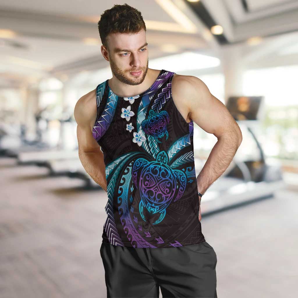 Hawaii Turtles Plumeria Men Tank Top Amethyst Gradient Polynesian Pattern