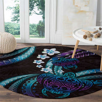 Hawaii Turtles Plumeria Round Carpet Amethyst Gradient Polynesian Pattern