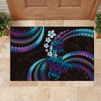 Hawaii Turtles Plumeria Rubber Doormat Amethyst Gradient Polynesian Pattern