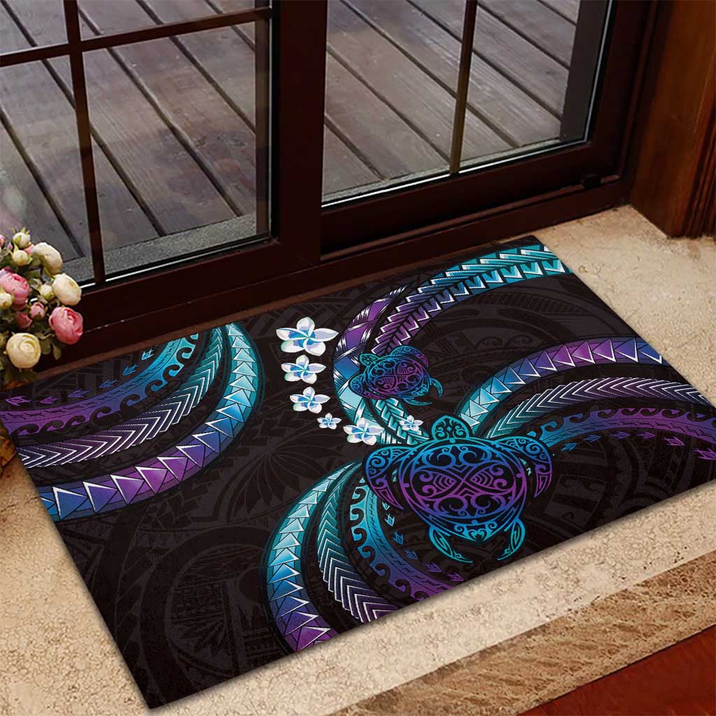 Hawaii Turtles Plumeria Rubber Doormat Amethyst Gradient Polynesian Pattern