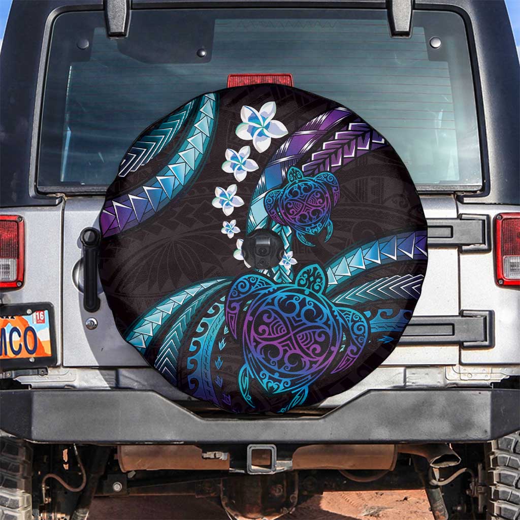 Hawaii Turtles Plumeria Spare Tire Cover Amethyst Gradient Polynesian Pattern
