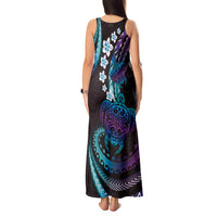Hawaii Turtles Plumeria Tank Maxi Dress Amethyst Gradient Polynesian Pattern