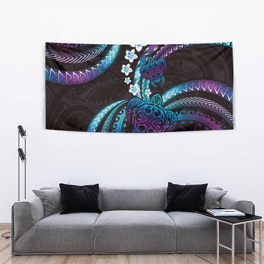 Hawaii Turtles Plumeria Tapestry Amethyst Gradient Polynesian Pattern