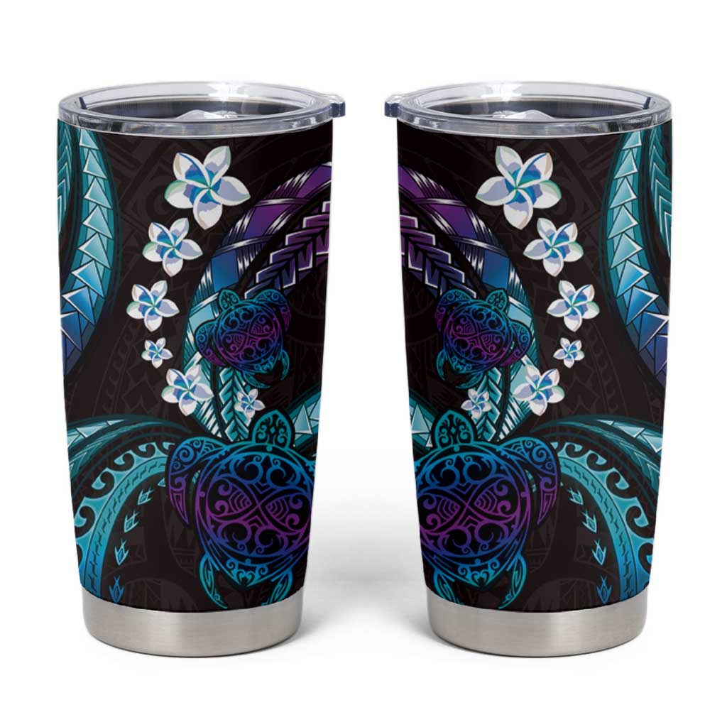 Hawaii Turtles Plumeria Tumbler Cup Amethyst Gradient Polynesian Pattern