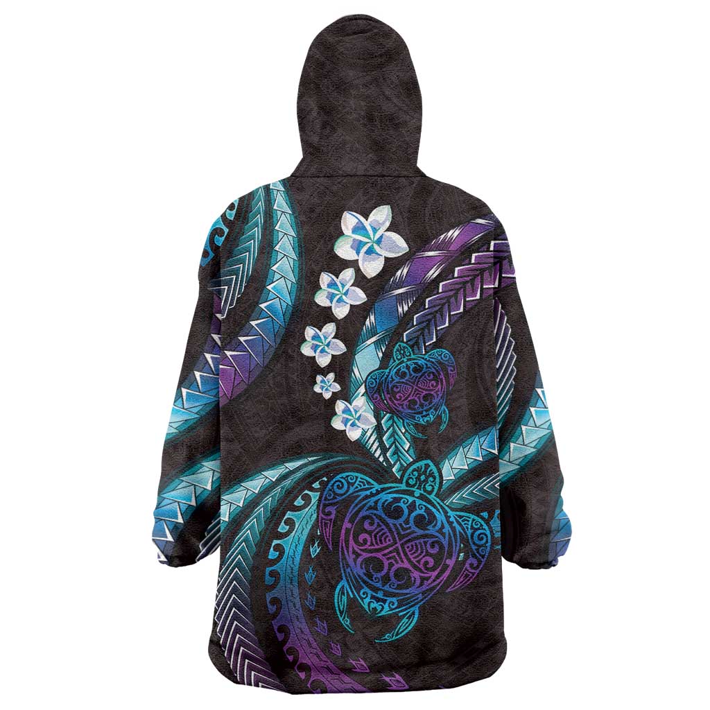 Hawaii Turtles Plumeria Wearable Blanket Hoodie Amethyst Gradient Polynesian Pattern