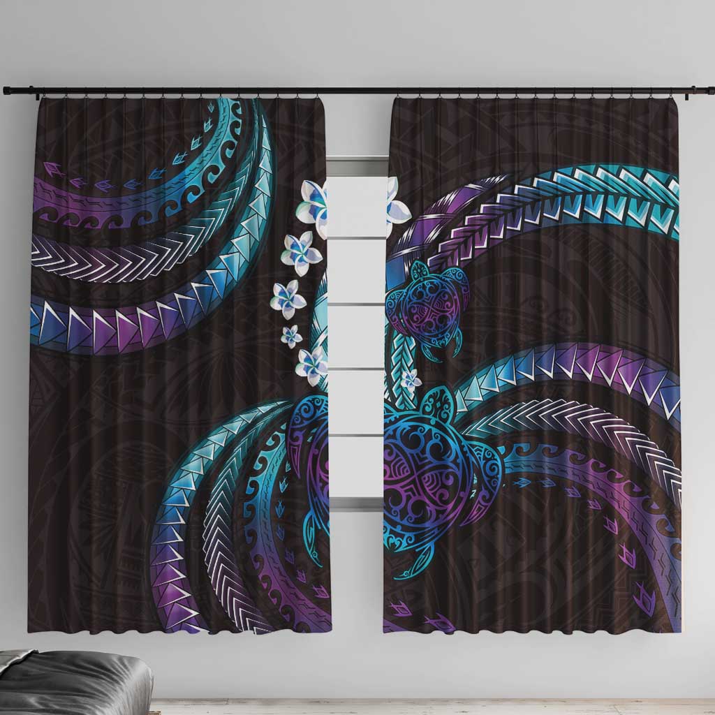 Hawaii Turtles Plumeria Window Curtain Amethyst Gradient Polynesian Pattern