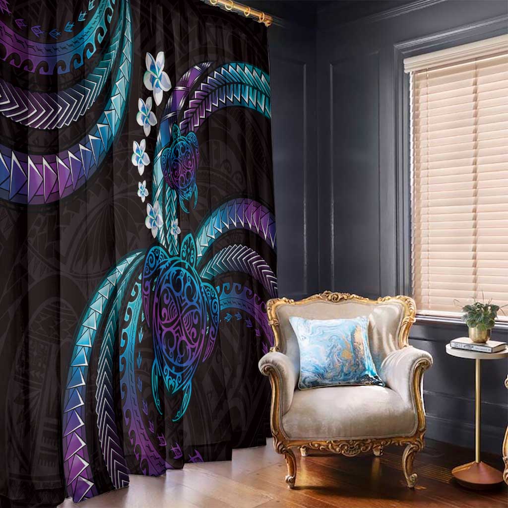 Hawaii Turtles Plumeria Window Curtain Amethyst Gradient Polynesian Pattern