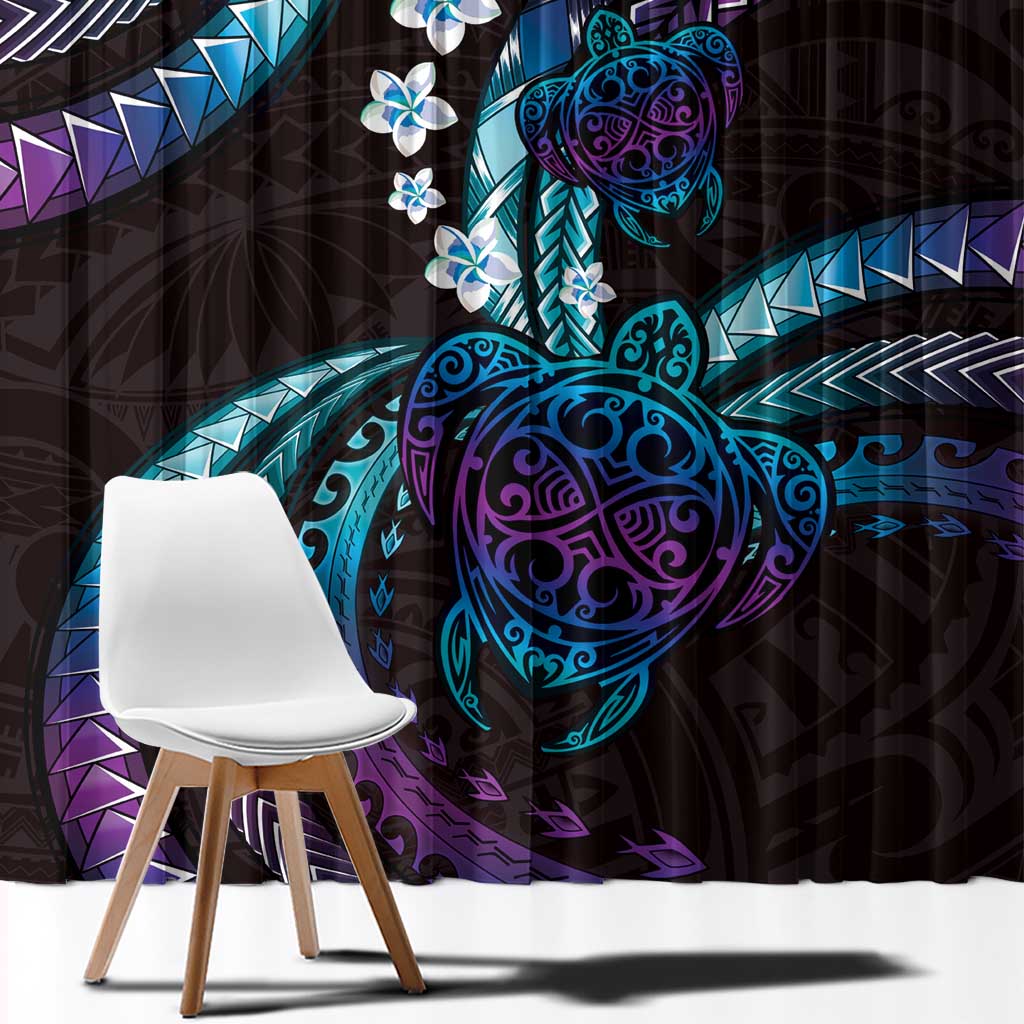 Hawaii Turtles Plumeria Window Curtain Amethyst Gradient Polynesian Pattern