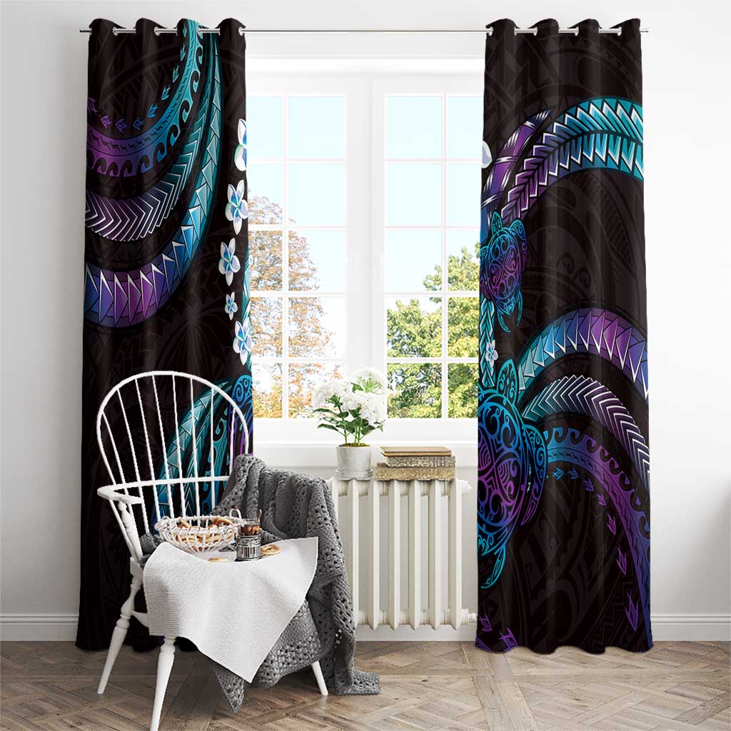 Hawaii Turtles Plumeria Window Curtain Amethyst Gradient Polynesian Pattern