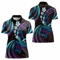 Hawaii Turtles Plumeria Women Polo Shirt Amethyst Gradient Polynesian Pattern