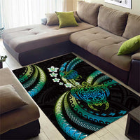 Hawaii Turtles Plumeria Area Rug Chartreuse Cyan Polynesian Pattern