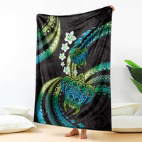 Hawaii Turtles Plumeria Blanket Chartreuse Cyan Polynesian Pattern