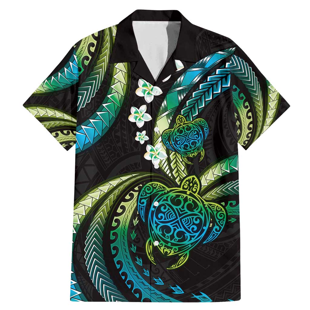 Hawaii Turtles Plumeria Family Matching Mermaid Dress and Hawaiian Shirt Chartreuse Cyan Polynesian Pattern