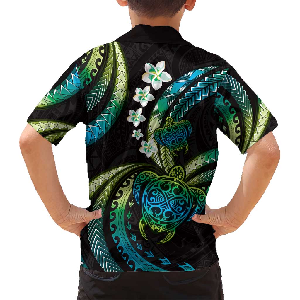 Hawaii Turtles Plumeria Family Matching Tank Maxi Dress and Hawaiian Shirt Chartreuse Cyan Polynesian Pattern