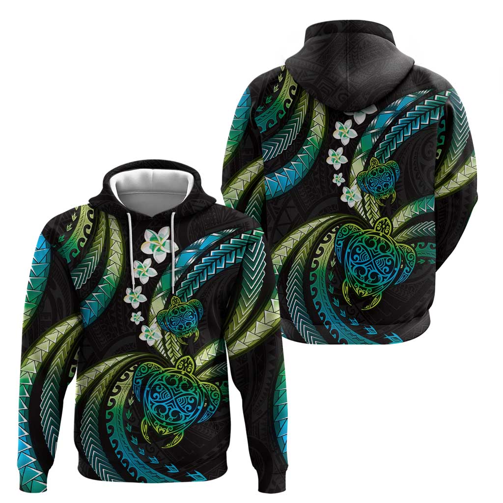 Hawaii Turtles Plumeria Hoodie Chartreuse Cyan Polynesian Pattern LT01 - Polynesian Pride