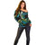 Hawaii Turtles Plumeria Off Shoulder Sweater Chartreuse Cyan Polynesian Pattern