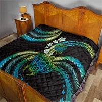 Hawaii Turtles Plumeria Quilt Chartreuse Cyan Polynesian Pattern