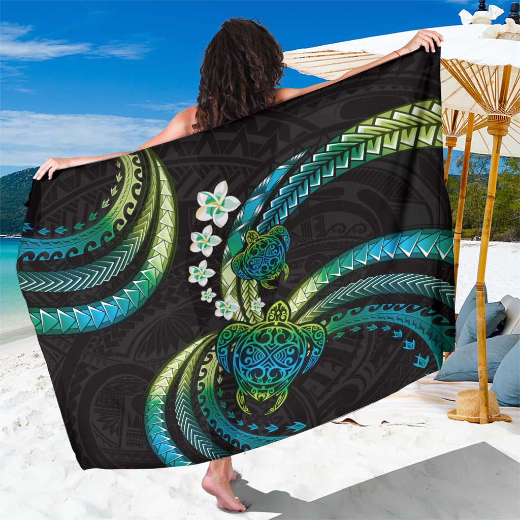 Hawaii Turtles Plumeria Sarong Chartreuse Cyan Polynesian Pattern