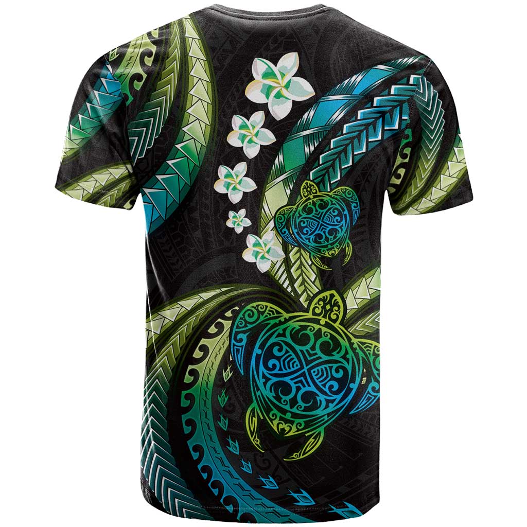 Hawaii Turtles Plumeria T Shirt Chartreuse Cyan Polynesian Pattern
