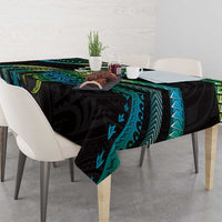 Hawaii Turtles Plumeria Tablecloth Chartreuse Cyan Polynesian Pattern