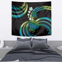 Hawaii Turtles Plumeria Tapestry Chartreuse Cyan Polynesian Pattern