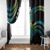 Hawaii Turtles Plumeria Window Curtain Chartreuse Cyan Polynesian Pattern