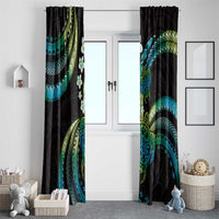Hawaii Turtles Plumeria Window Curtain Chartreuse Cyan Polynesian Pattern