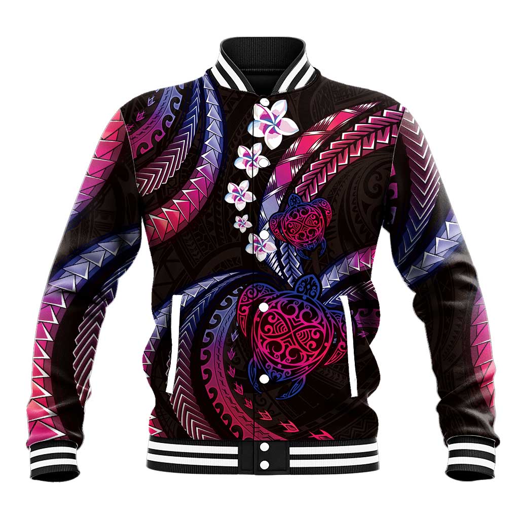 Hawaii Turtles Plumeria Baseball Jacket Sweet Gradient Polynesian Pattern