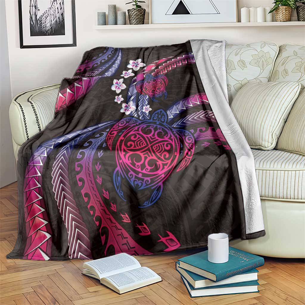 Hawaii Turtles Plumeria Blanket Sweet Gradient Polynesian Pattern