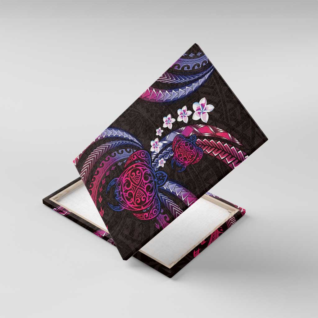Hawaii Turtles Plumeria Canvas Wall Art Sweet Gradient Polynesian Pattern