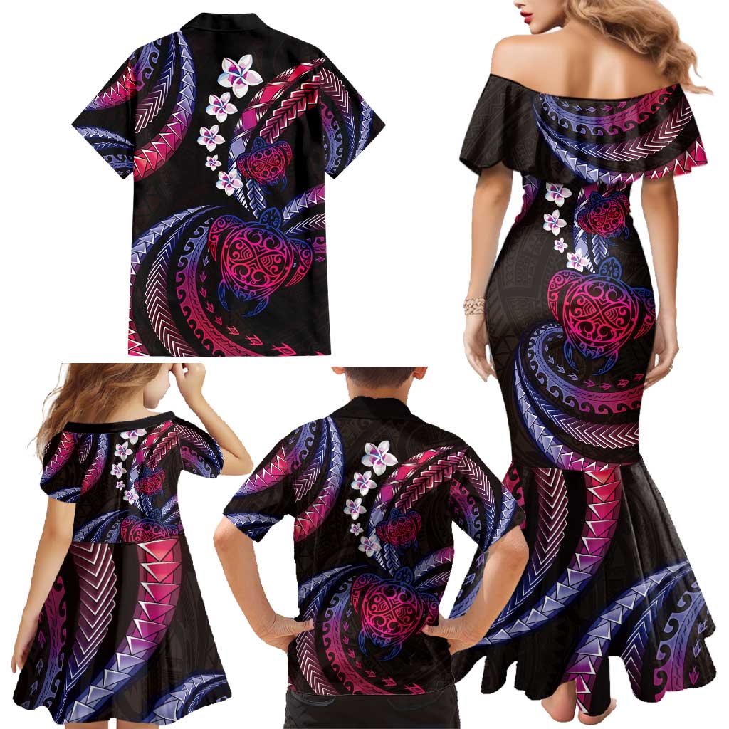 Hawaii Turtles Plumeria Family Matching Mermaid Dress and Hawaiian Shirt Sweet Gradient Polynesian Pattern