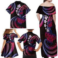 Hawaii Turtles Plumeria Family Matching Off Shoulder Maxi Dress and Hawaiian Shirt Sweet Gradient Polynesian Pattern