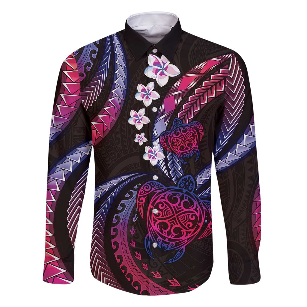 Hawaii Turtles Plumeria Family Matching Off Shoulder Maxi Dress and Hawaiian Shirt Sweet Gradient Polynesian Pattern