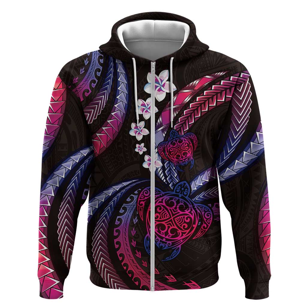 Hawaii Turtles Plumeria Hoodie Sweet Gradient Polynesian Pattern LT01 Zip Hoodie Pink - Polynesian Pride