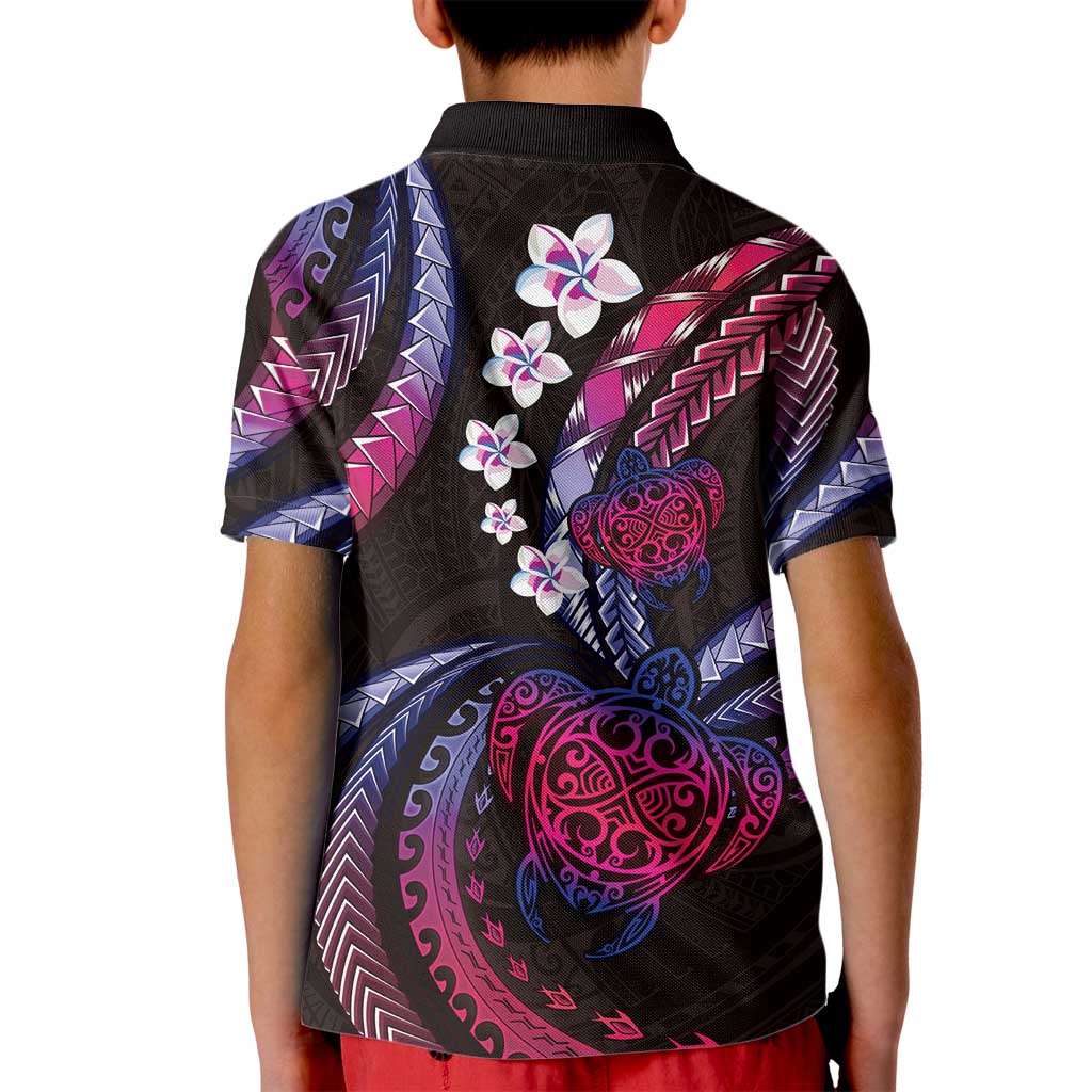Hawaii Turtles Plumeria Kid Polo Shirt Sweet Gradient Polynesian Pattern