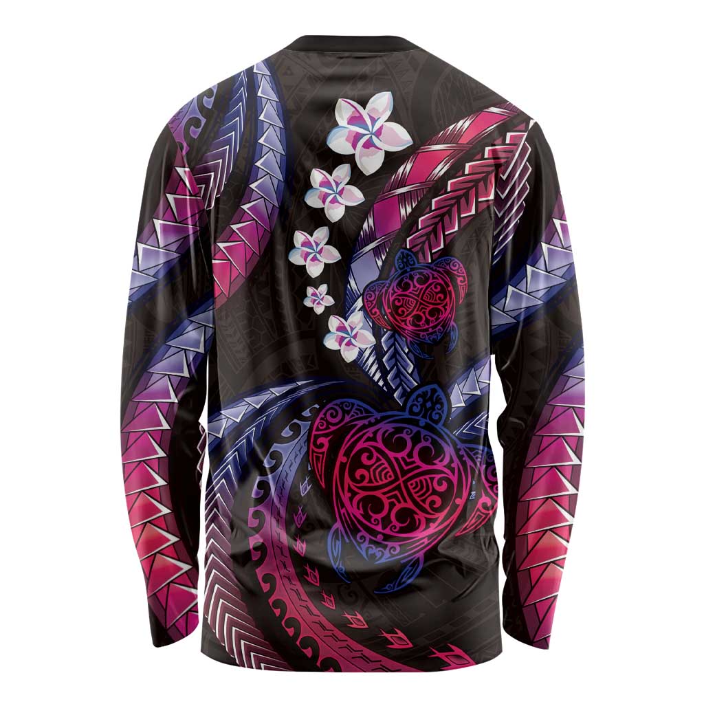 Hawaii Turtles Plumeria Long Sleeve Shirt Sweet Gradient Polynesian Pattern