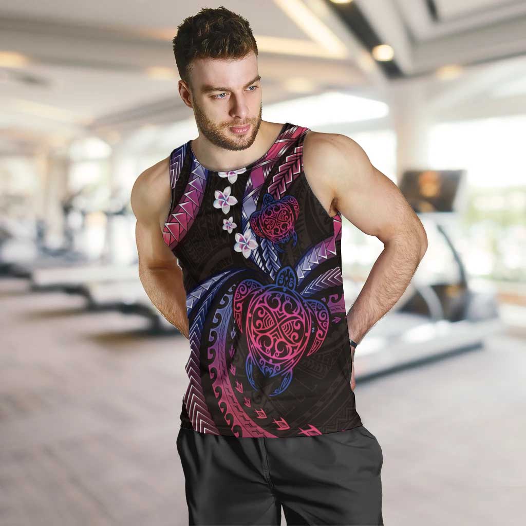 Hawaii Turtles Plumeria Men Tank Top Sweet Gradient Polynesian Pattern