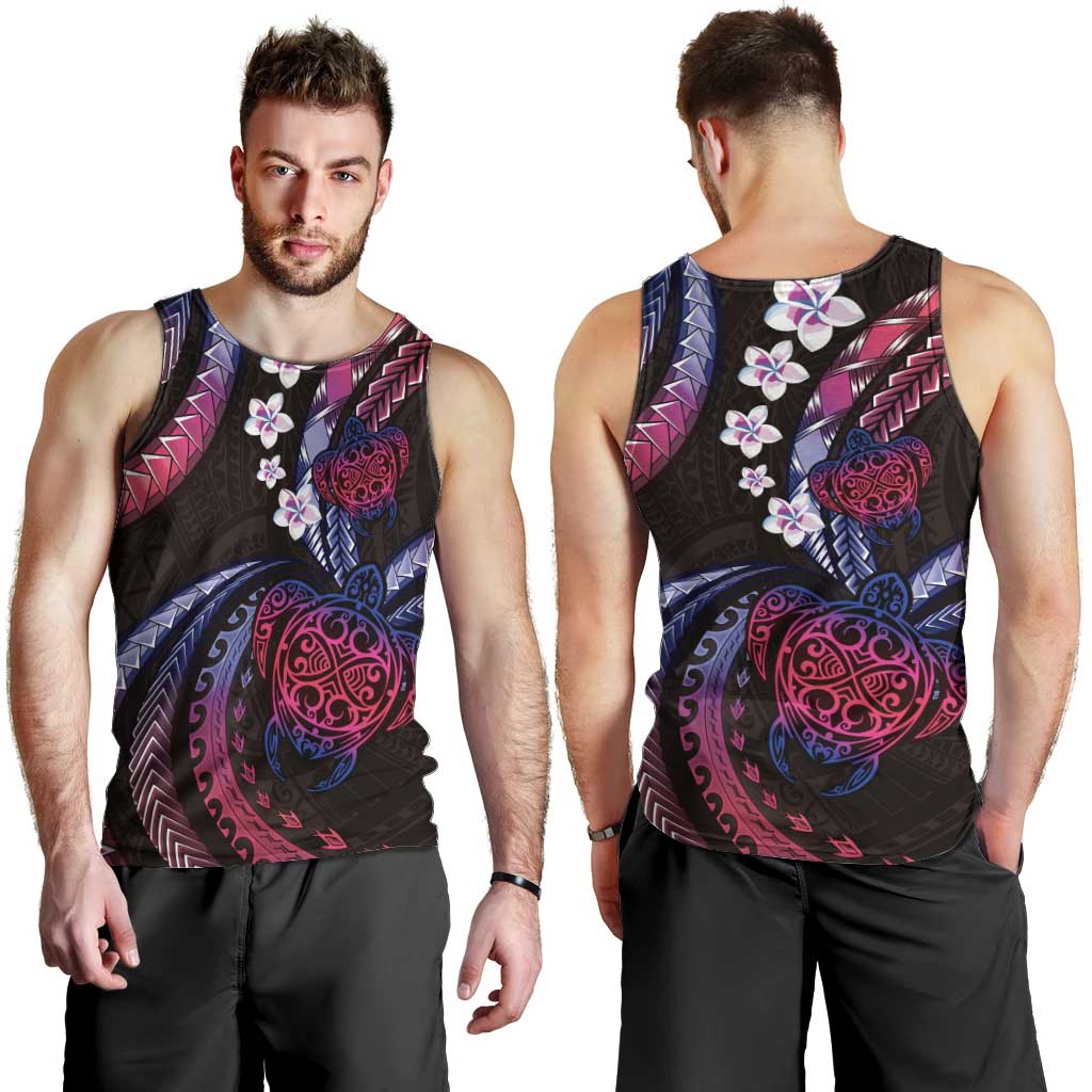 Hawaii Turtles Plumeria Men Tank Top Sweet Gradient Polynesian Pattern