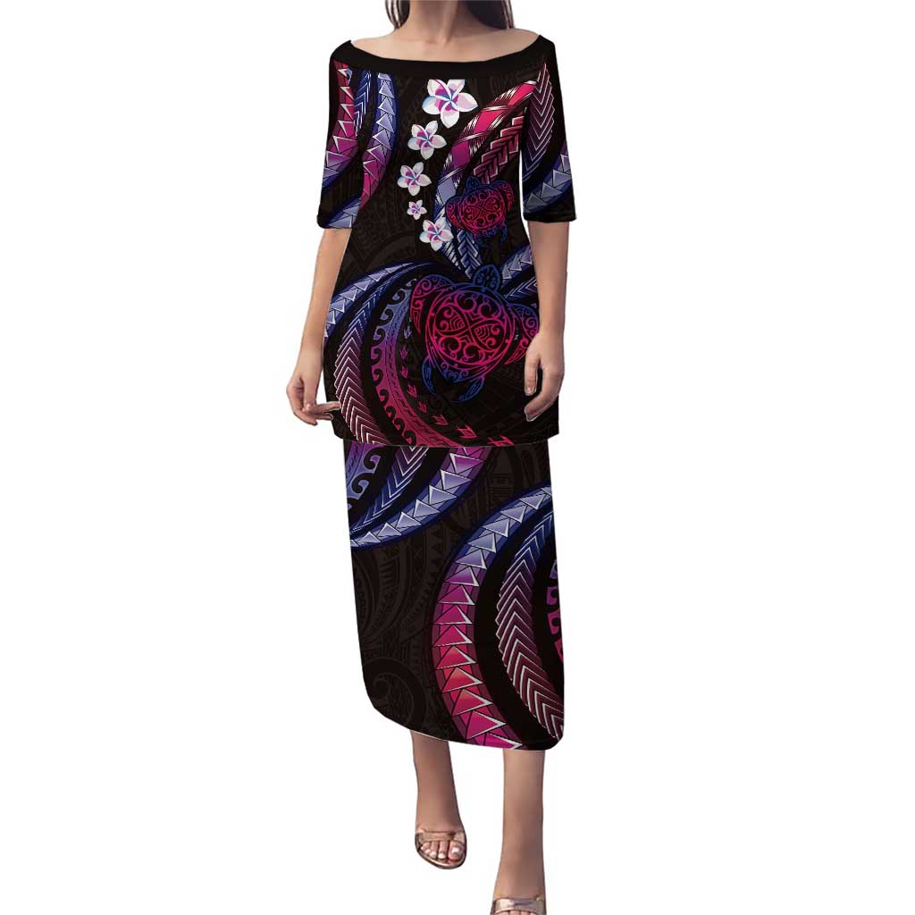 Hawaii Turtles Plumeria Puletasi Sweet Gradient Polynesian Pattern