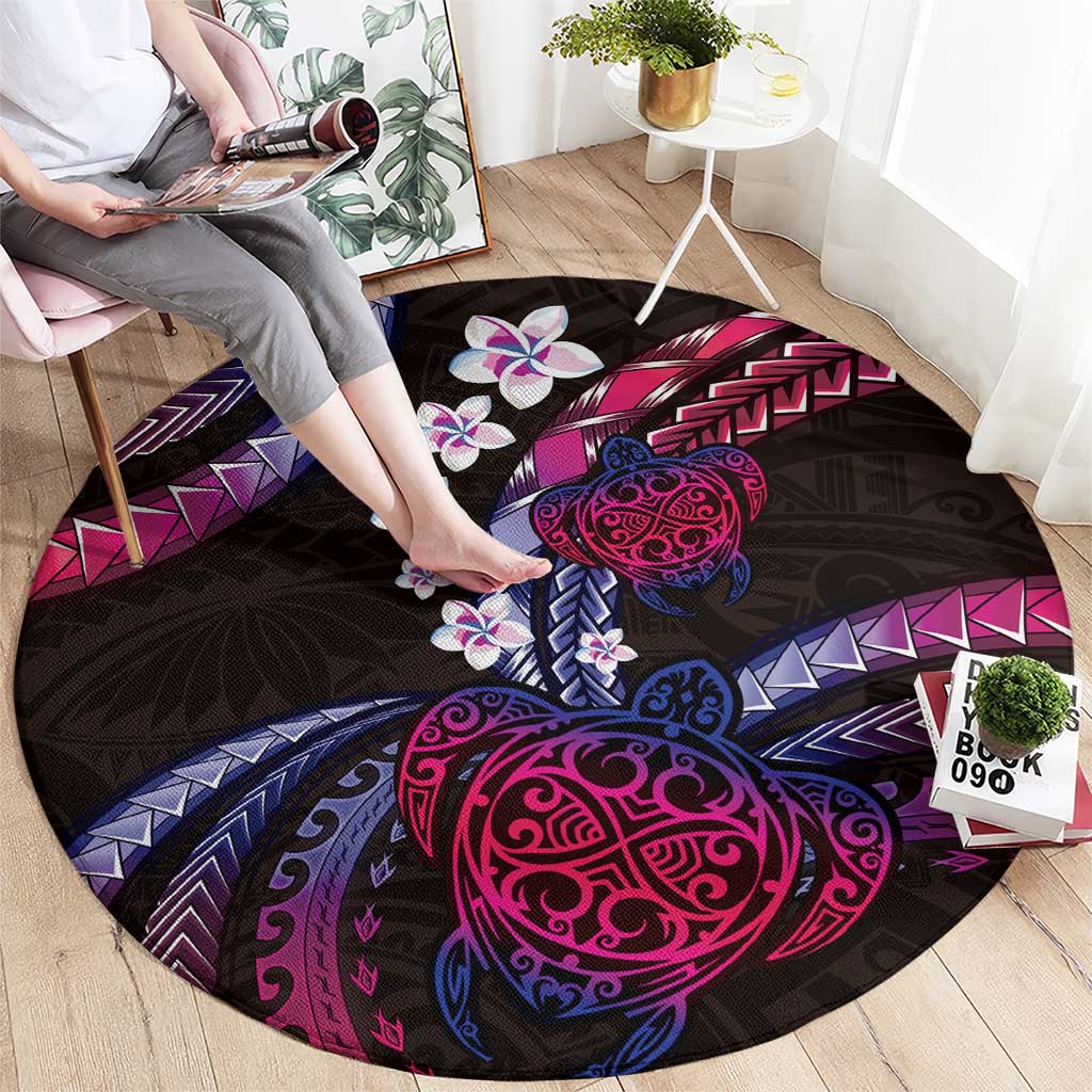 Hawaii Turtles Plumeria Round Carpet Sweet Gradient Polynesian Pattern