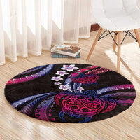 Hawaii Turtles Plumeria Round Carpet Sweet Gradient Polynesian Pattern