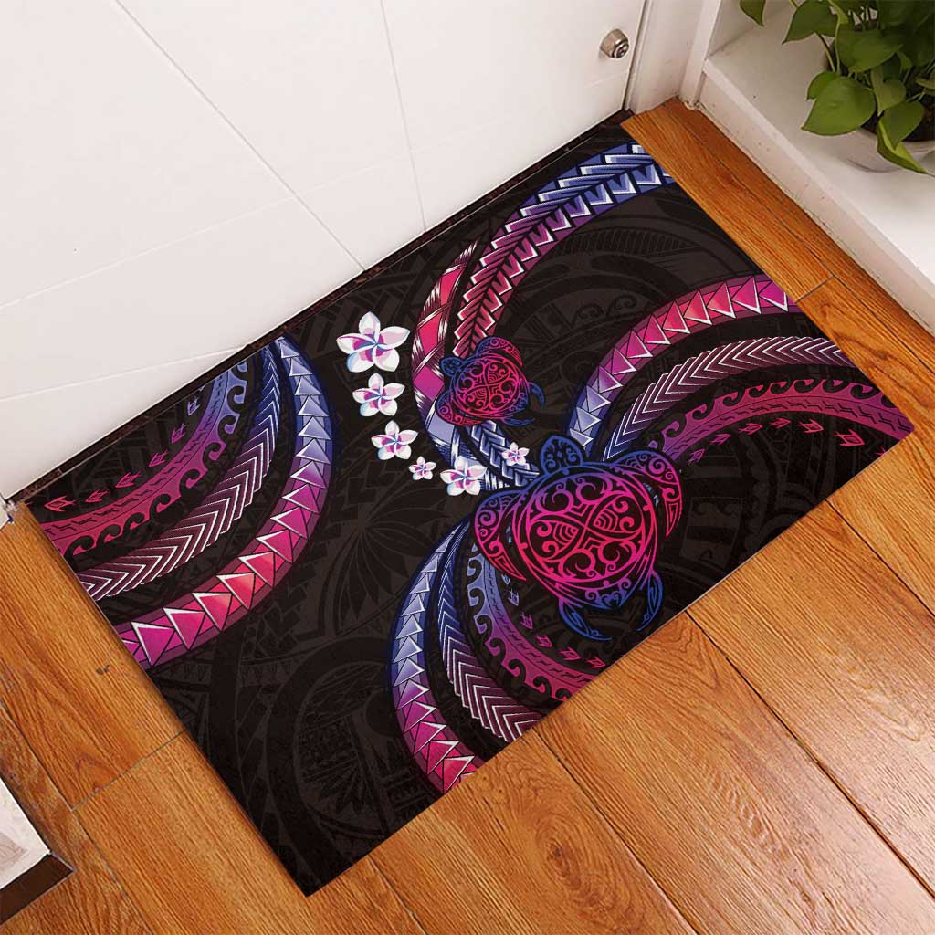 Hawaii Turtles Plumeria Rubber Doormat Sweet Gradient Polynesian Pattern