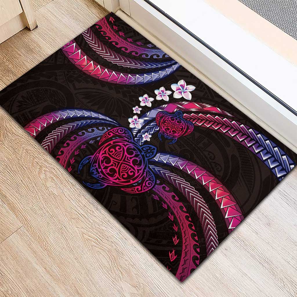 Hawaii Turtles Plumeria Rubber Doormat Sweet Gradient Polynesian Pattern