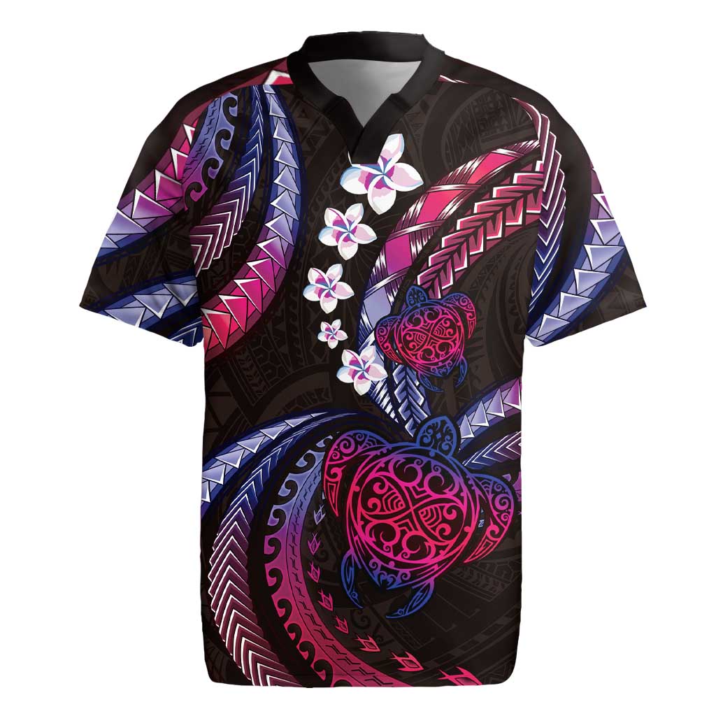 Hawaii Turtles Plumeria Rugby Jersey Sweet Gradient Polynesian Pattern