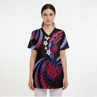 Hawaii Turtles Plumeria Scrub Top Sweet Gradient Polynesian Pattern - Polynesian Pride