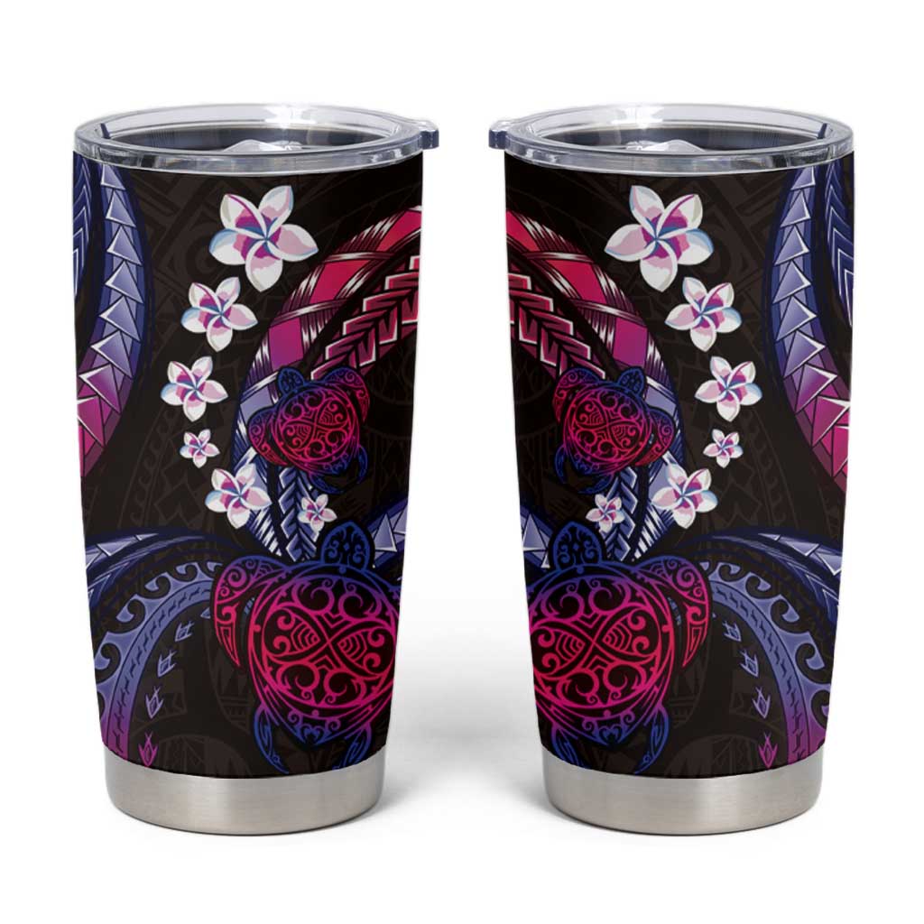 Hawaii Turtles Plumeria Tumbler Cup Sweet Gradient Polynesian Pattern