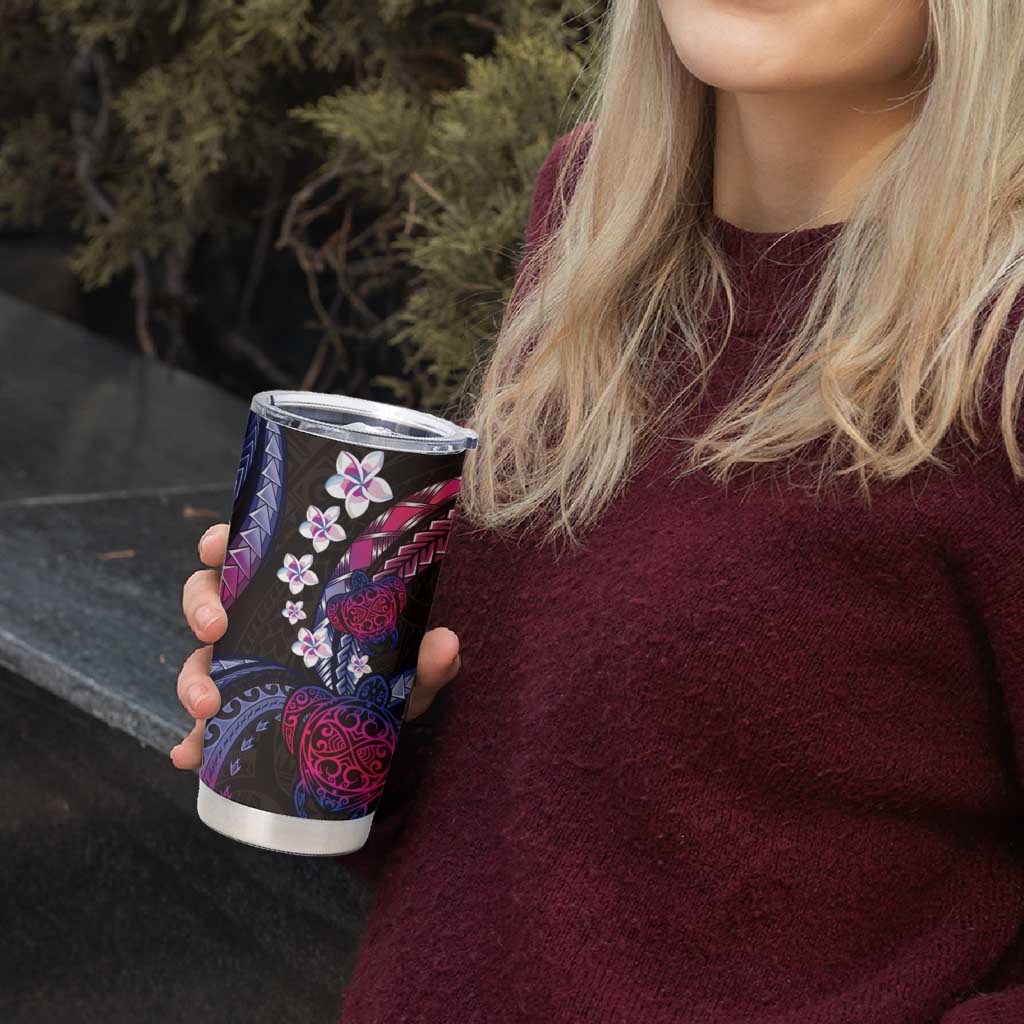 Hawaii Turtles Plumeria Tumbler Cup Sweet Gradient Polynesian Pattern