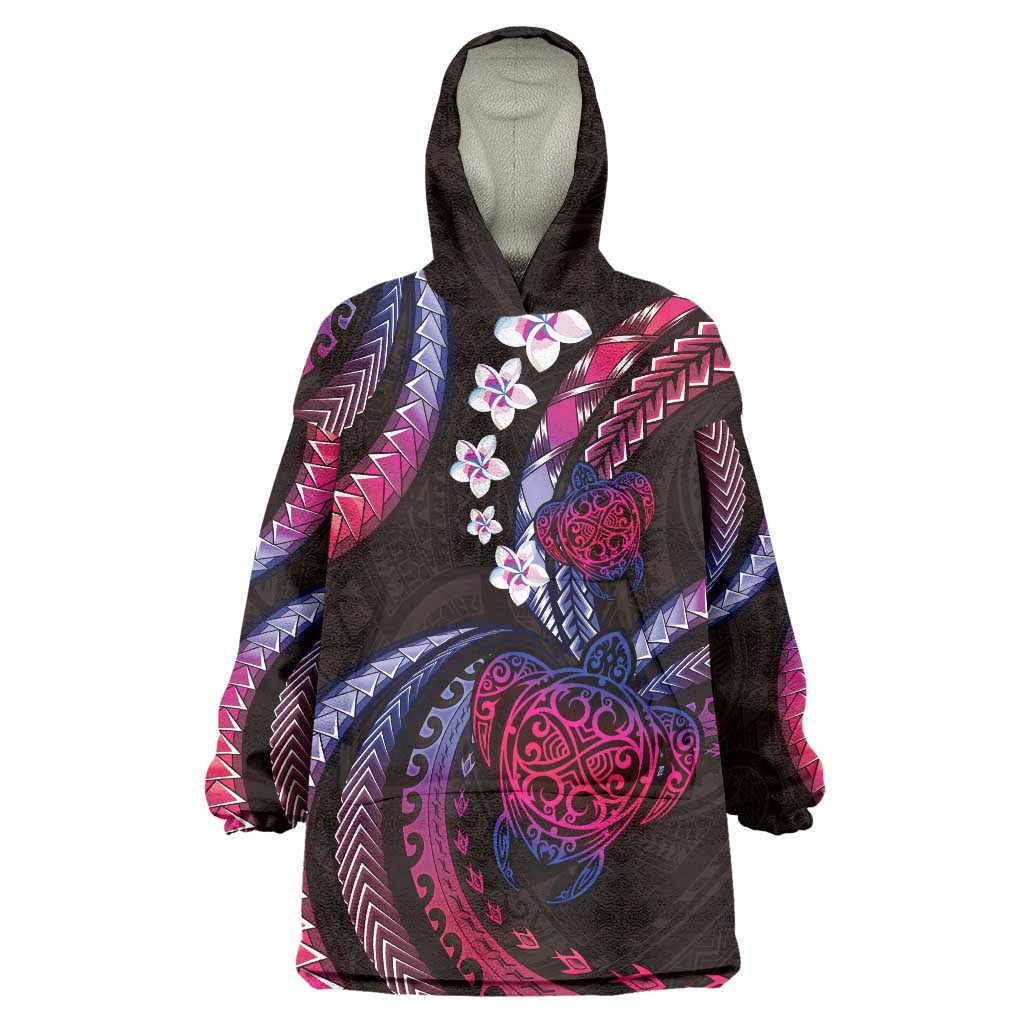 Hawaii Turtles Plumeria Wearable Blanket Hoodie Sweet Gradient Polynesian Pattern