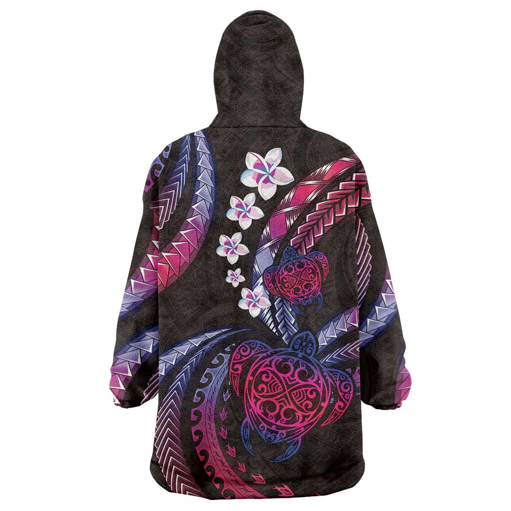 Hawaii Turtles Plumeria Wearable Blanket Hoodie Sweet Gradient Polynesian Pattern