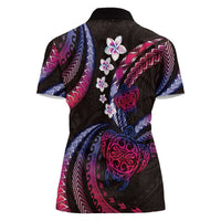 Hawaii Turtles Plumeria Women Polo Shirt Sweet Gradient Polynesian Pattern